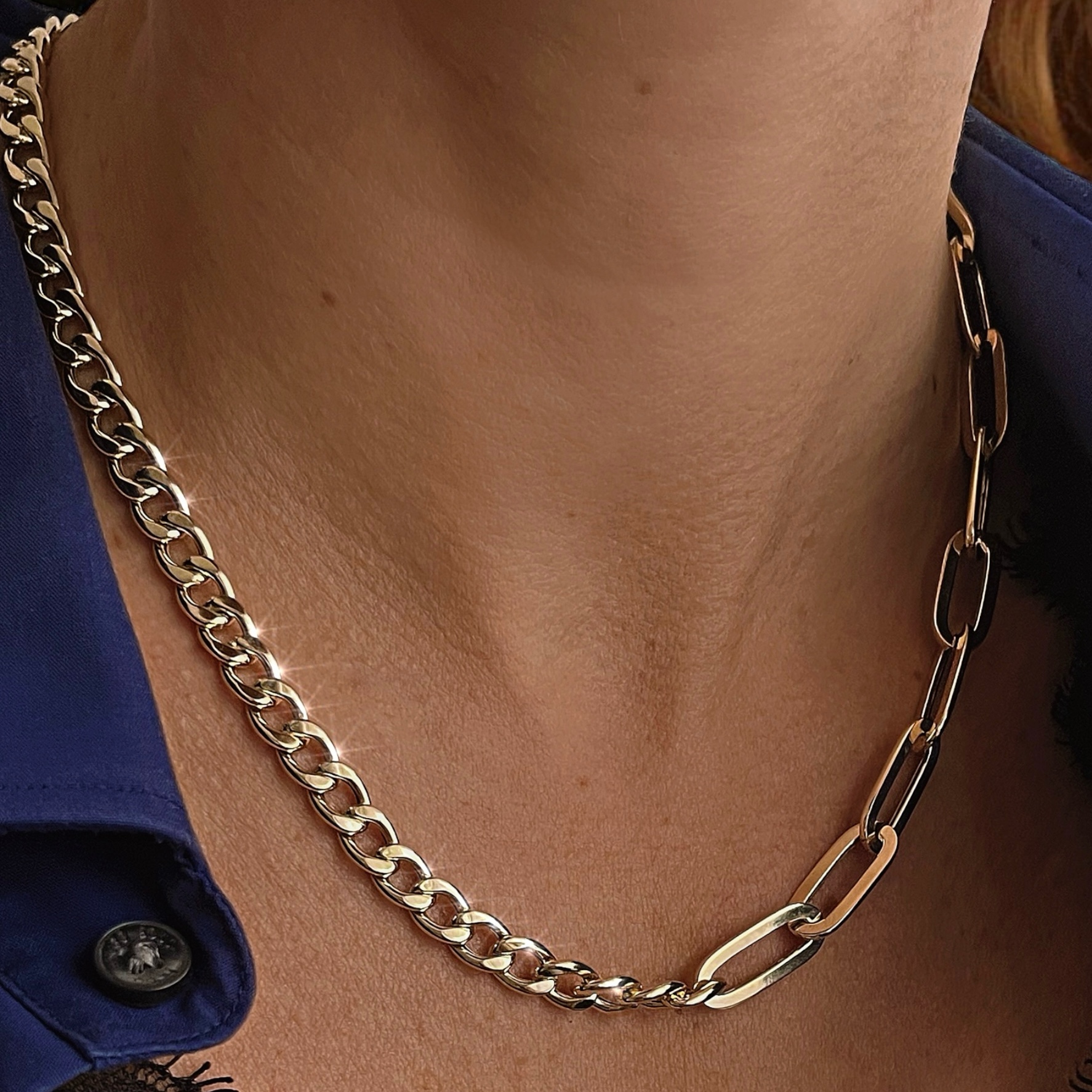 Złoty gruby naszyjnik modowy długość łańcuszka 43 cm próba 585 Facetune_09-12-2025-12-56-16