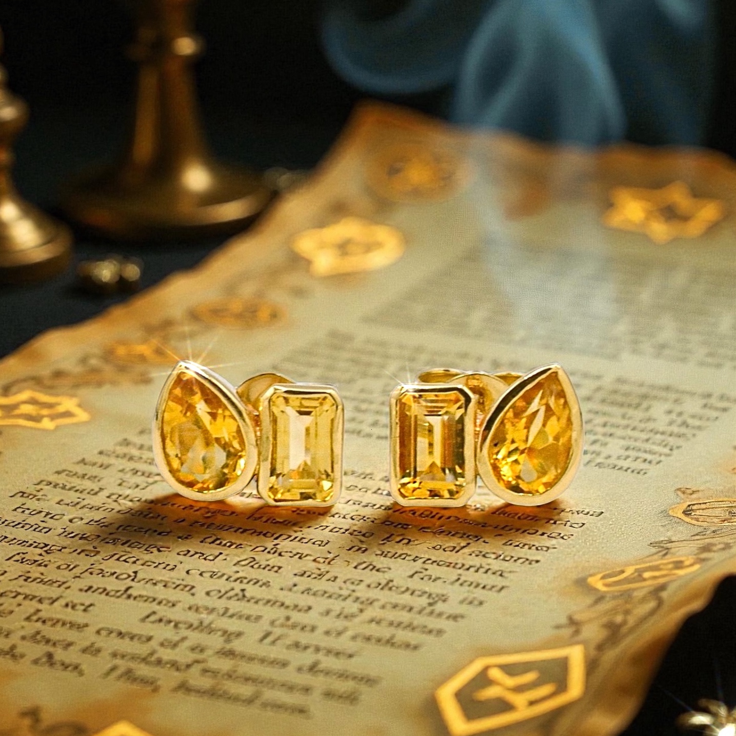 Złote kolczyki "Tears of Face" w kształcie łezki i oktagonu z Cytrynem 1,32 ct  kamieniem pieniędzy i sukcesu  próba 585  Facetune_26-10-2025-13-14-42
