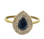 Złoty pierścionek Rain Drops z Szafirem 1 ct i cyrkoniami