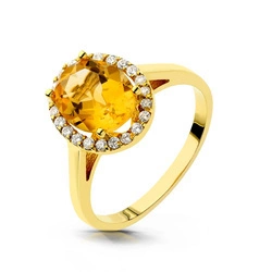 Złoty pierścionek z naturalnym Cytrynem 1,8 ct i cyrkoniami