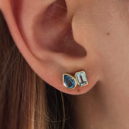 Kolczyki Tears of Face z Topazem w kształcie łezki i oktagonu 1,8 ct kamieniem ambicji i samorealizacji , zapięcie na sztyft średnica 6 mm  próba 585