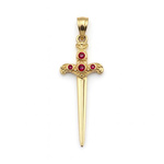 Złota zawieszka Miecz „Ataraxia” z Rubinami kamieniem miłości i namiętności