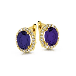 Złote  bogato zdobione kolczyki z kolekcji  ELEGANTE mini z naturalnym Szafirem 2 ct  i cyrkoniami próba 585