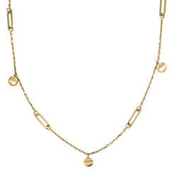 Złoty modowy naszyjnik z  wiszącymi elementami długość łańcuszka 42-45 cm próba 585