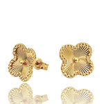 Złote modowe grawerowane kolczyki czterolistne koniczynki na sztyft złoto 585