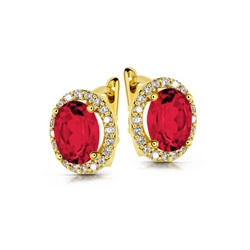 Eleganckie złote kolczyki z naturalnym Rubinem 2 ct i cyrkoniami  na angielskim zapięciu autorska kolekcja ELEGANTE mini próba 585