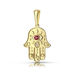 Amulet ochronny Rączka Fatimy z Rubinem i Brylantem 0,004 ct 