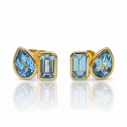 Kolczyki Tears of Face z Topazem w kształcie łezki i oktagonu 1,8 ct kamieniem ambicji i samorealizacji , zapięcie na sztyft średnica 6 mm  próba 585