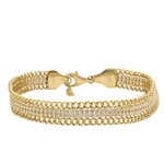 Złota szeroka bransoleta tennisowa z cyrkoniami i łańcuszkiem długość 20-21,5 cm próba 585 