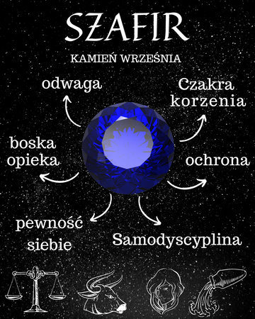 Złota zawieszka Miecz „Ataraxia” z Szafirami kamieniem mądrości, ochrony i wewnętrznego światła