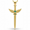 Złota zawieszka Miecz Walkirii ze Szmaragdami kamieniem wiecznej miłości i dobrobytu
