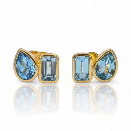Kolczyki Tears of Face z Topazem w kształcie łezki i oktagonu 1,8 ct kamieniem ambicji i samorealizacji , zapięcie na sztyft średnica 6 mm  próba 585