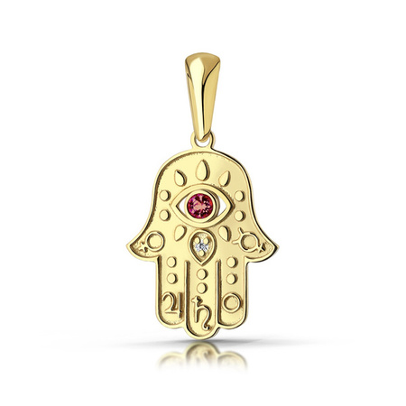 Amulet ochronny Rączka Fatimy z Rubinem i Brylantem 0,004 ct 