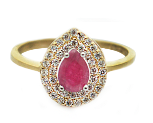 Złoty pierścionek Rain Drops z naturalnym Rubinem 1 ct i cyrkoniami