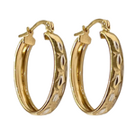 Kolczyki owale grawerowane biało żółte złoto  wymiary 1,7x2,3 cm szerokość 5mm próba 585