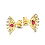 kolczyki Oko Proroka  z Rubinami kamieniami miłości  zapięcie na sztyft   próba 585