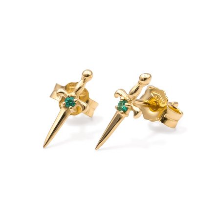 Złote kolczyki Sztylety ze Szmaragdem próba 585