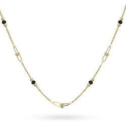 Złoty modowy naszyjnik z czarnymi kuleczkami  długość łańcuszka 42-45 cm próba 585