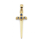 Złota zawieszka Miecz „Ataraxia” z Szafirami kamieniem mądrości, ochrony i wewnętrznego światła