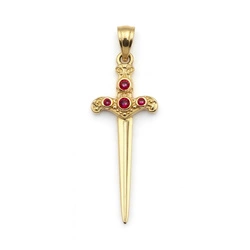 Złota zawieszka Miecz „Ataraxia” z Rubinami kamieniem miłości i namiętności