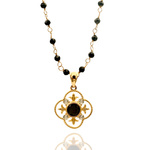 Złoty naszyjnik 2 w 1 z Onyksów ze zdejmowaną zawieszką długość łańcuszka 38-41 cm próba 585