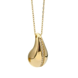 Złoty naszyjnik kropla z cyrkoniami długość łańcuszka 42-45 cm próba 375