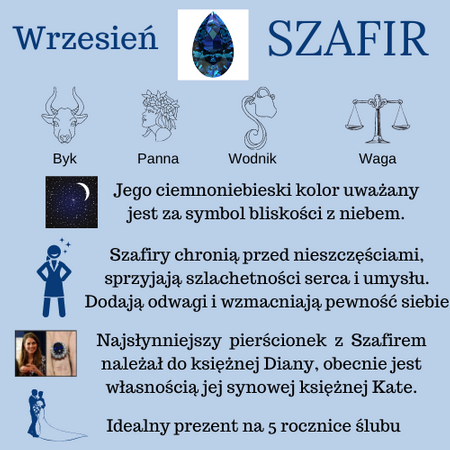 Złoty klasyczny pierścionek z Szafirem 1,5 ct w 6 łapkach oraz 10 Brylantami o łącznej masie 0,10 ct