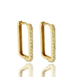 Prostokątne modowe kolczyki z cyrkoniami złoto 585