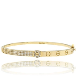 Złota sztywna bransoleta z motywem gwoździa i cyrkoniami próba  585c