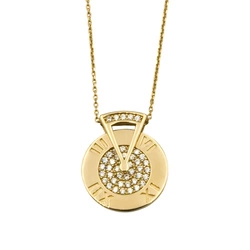 Złoty modowy naszyjnik z obrotowym kołem zdobionym cyrkoniami długość łańcuszka 42-45 cm próba 585