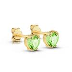 Złote kolczyki LOVE z Perydotem 0,62 ct w kształcie serca  próba 585