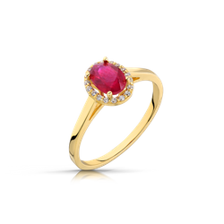 Złoty pierścionek Elegante  Mini z naturalnym Rubinem 2,9 ct i cyrkoniami