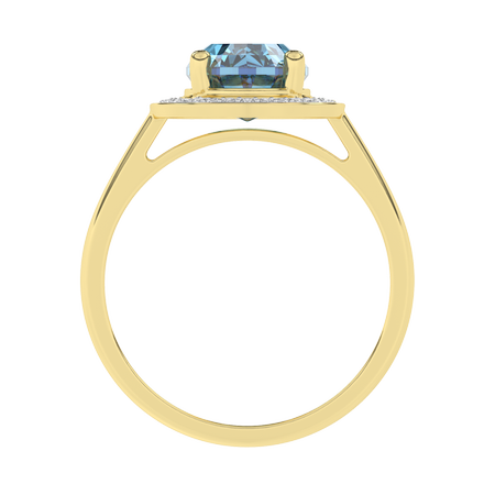 Złoty pierścionek Elegante z dużym Topazem London Blue 2,4 ct  i Brylantami