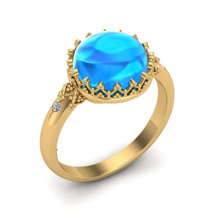 Złoty pierścionek Marokański Sen z Topazem Swiss Blue 5,18 ct w kształcie kaboszonu